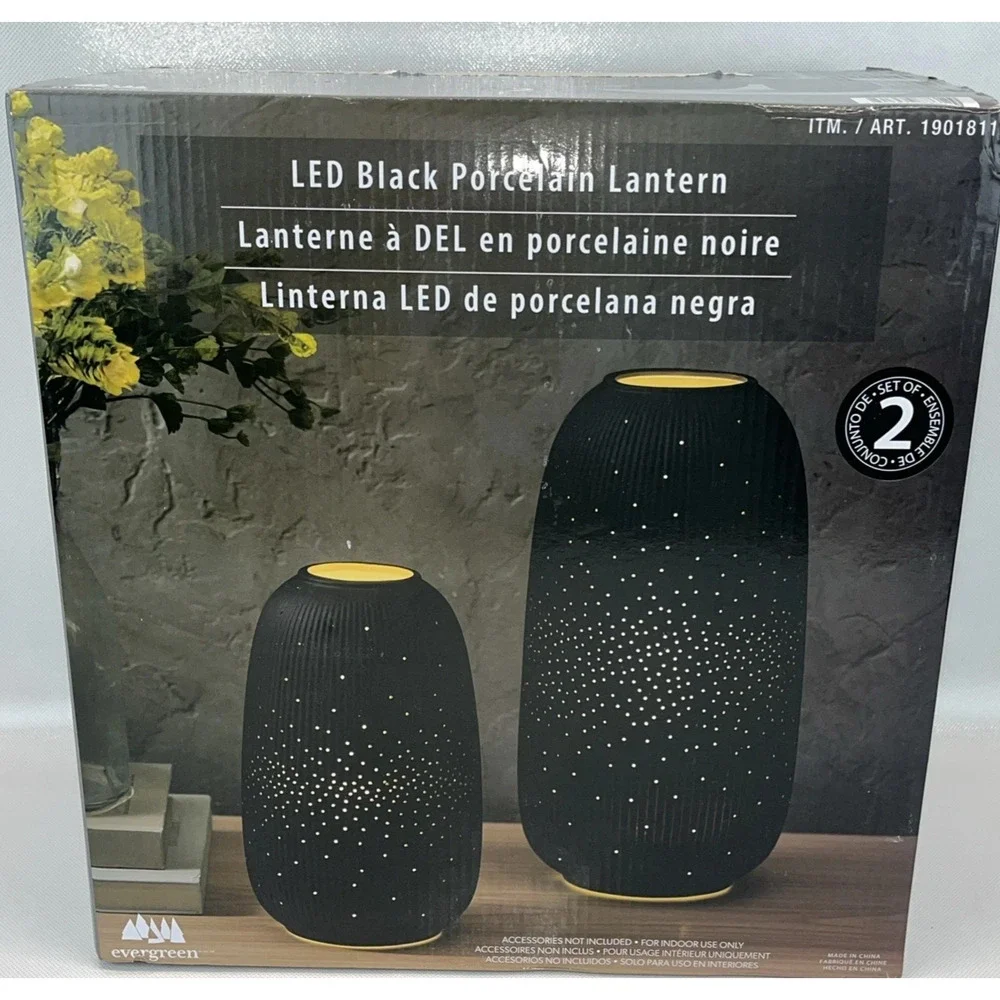 Evergreen LED Porcelain Lantern Set of 2 Decorative Indoor Outdoor NEW